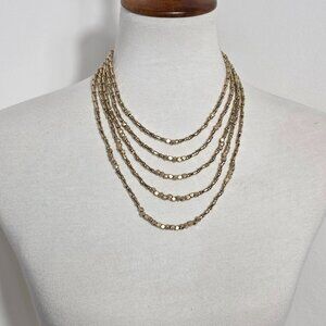 Chico's Multi-Strand Gold-Tone Beaded Necklace Bamboo Shaped Beads